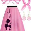 TNNO Poodle Skirts for Women 1950s Outfit Adult Halloween Costumes 2025 Ladies Vintage Party Pink Skirts 4 Pcs Sock Hop Outfits Pink Small