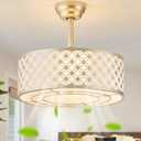 Gold Chandelier Ceiling Fan with Light, 20" Caged Gold Chandelier Ceiling Fans with Lights Remote Control, Fabric Mid-Century Modern with 6 Speeds for Bedroom, Nursery, Living Room. 