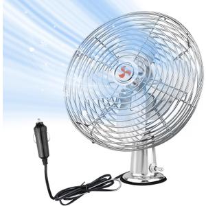 12V Fan RV|Truck Cooling Heavy Duty 8" Metal Car Fan Bus|Boat|Forklift|Car|Camper|Lawn|Mower|Tractor 2-Speed Silver