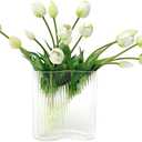 Prakilom Artificial Tulips Flowers (15pcs, White), Real Touch Latex Bouquet for Home, Wedding, Table Centerpiece and Party Events Decoration, DIY Fake Floral Arrangements (Vase not Included)