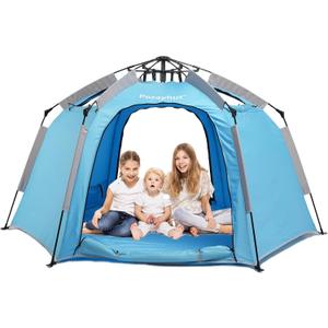 Portable Hexagon Kids Play Tent with LED Strip Lights Indoor Children Play House Easy Set-up Space Tent Dream Tent for Night.4-5 Person Birthday Gifts, Large