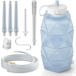 Collapsible Silicone Enema Bag Bottle Kit with 5.3ft Enima Hose, 5 Enema Tips, Controllable Flow Valve, 1.2 L Capacity Silicone Enama kit for Coffee and Water Colon Cleanse