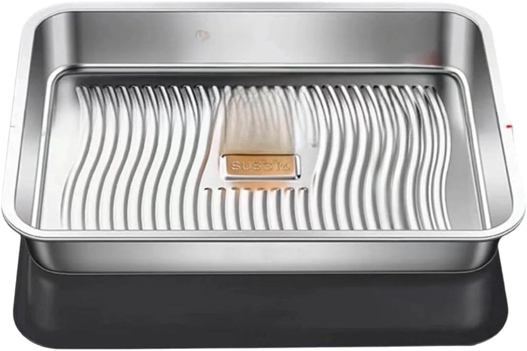 316 Stainless Steel Dumpling Plate, Multi-Functional Rectangular Food Container with lid, Non-Stick Plate, Suitable for Rice, Barbecue, Meals and Kitchen Storage (Wavy Pattern (2pcs))