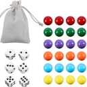 30Pcs 14MM Wahoo Board Game Replacement Marbles 6 Colors Aggravation Marbles with 6 Dices and 1 Storage Bag for Aggravation Wahoo Board Game