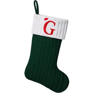 Yehnois19.5-inch Green Knit Monogram Christmas Stockings, Personalized Initial Christmas Stocking, Family Holiday Xmas Party Decor (Letter G)