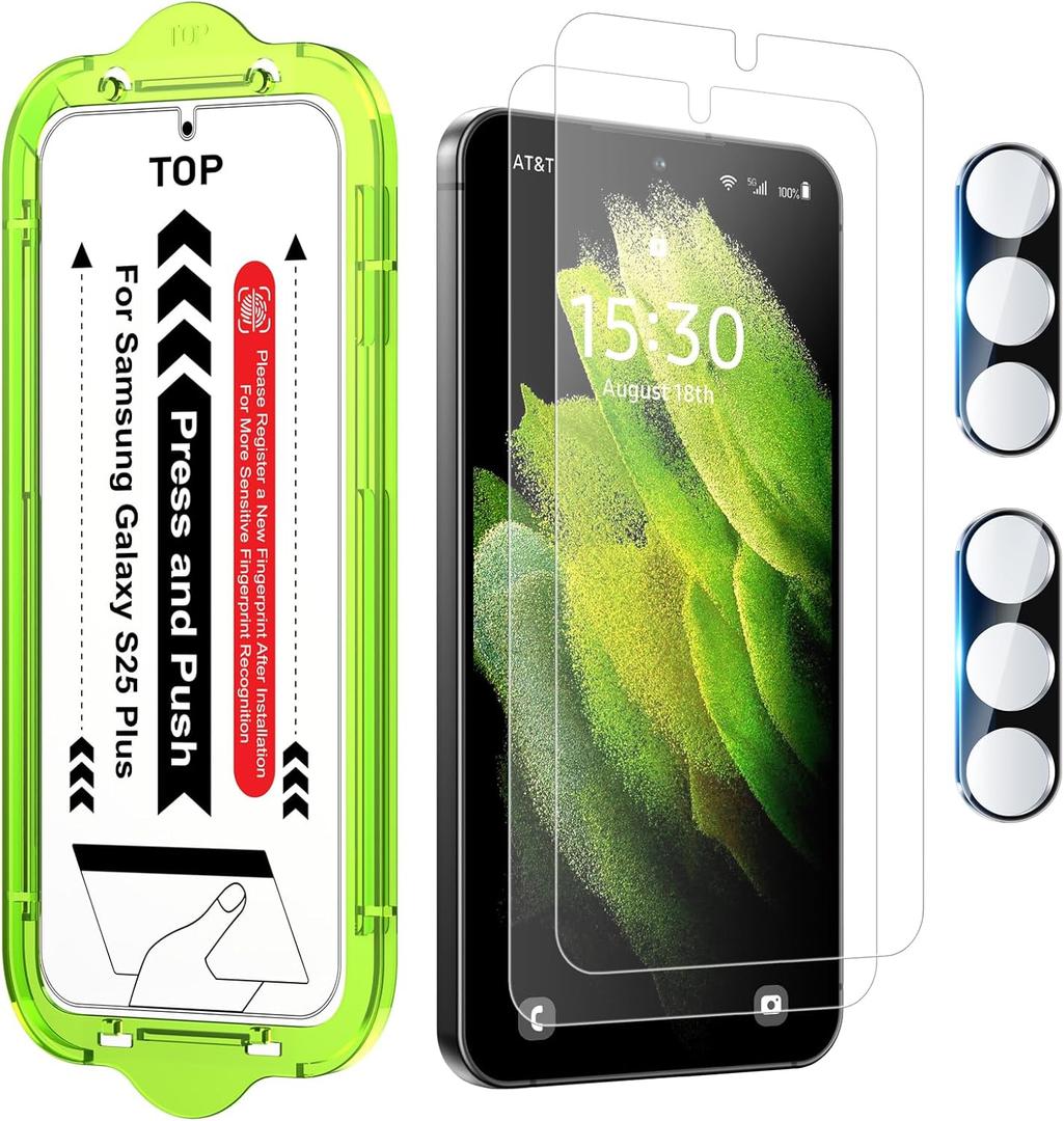 Esanik for S25 Plus Anti-Reflective Screen Protector, Anti-Glare & Fingerprint Unlock Compatible, Matte PET Film [Non-Glass], Auto-alignment Frame, Anti-Fingerprint, Smooth as Silk, 2+2 Pack (S25 Plus-6.7 inch)