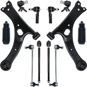 12 PCS Front Lower Suspension Kit Control Arm Ball Joint Sway Bar Stabilizer Link Outer & Inner Tie Rod Rack and Pinion Bellows Replacement For 2009-2013 Toyota Corolla Matrix