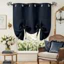 Pony Dance Kitchen Curtains for Decoration - Roman Shades Tie Up Curtain Valances Set Blackout Grommet Top for Home Decoration, W 42 x L 45 in, Navy Blue, Set of 1