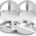 Bakpoco Stainless Steel Kids Plates 4 Packs, Deepened 9" Portion Control Plate Divided Plate for Toddlers Adults Family Bariatric Weight Loss & Diabetic Diet, Non Toxic Unbreakable Dinner Dishes