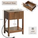 Nasonet Night Stand Set 2, Fluted Nightstand with Charging Station, Wood Bedside Table with Drawer & Storage Shelf, Modern End Tables for Bedroom Sofa Couch Office, Walnut
