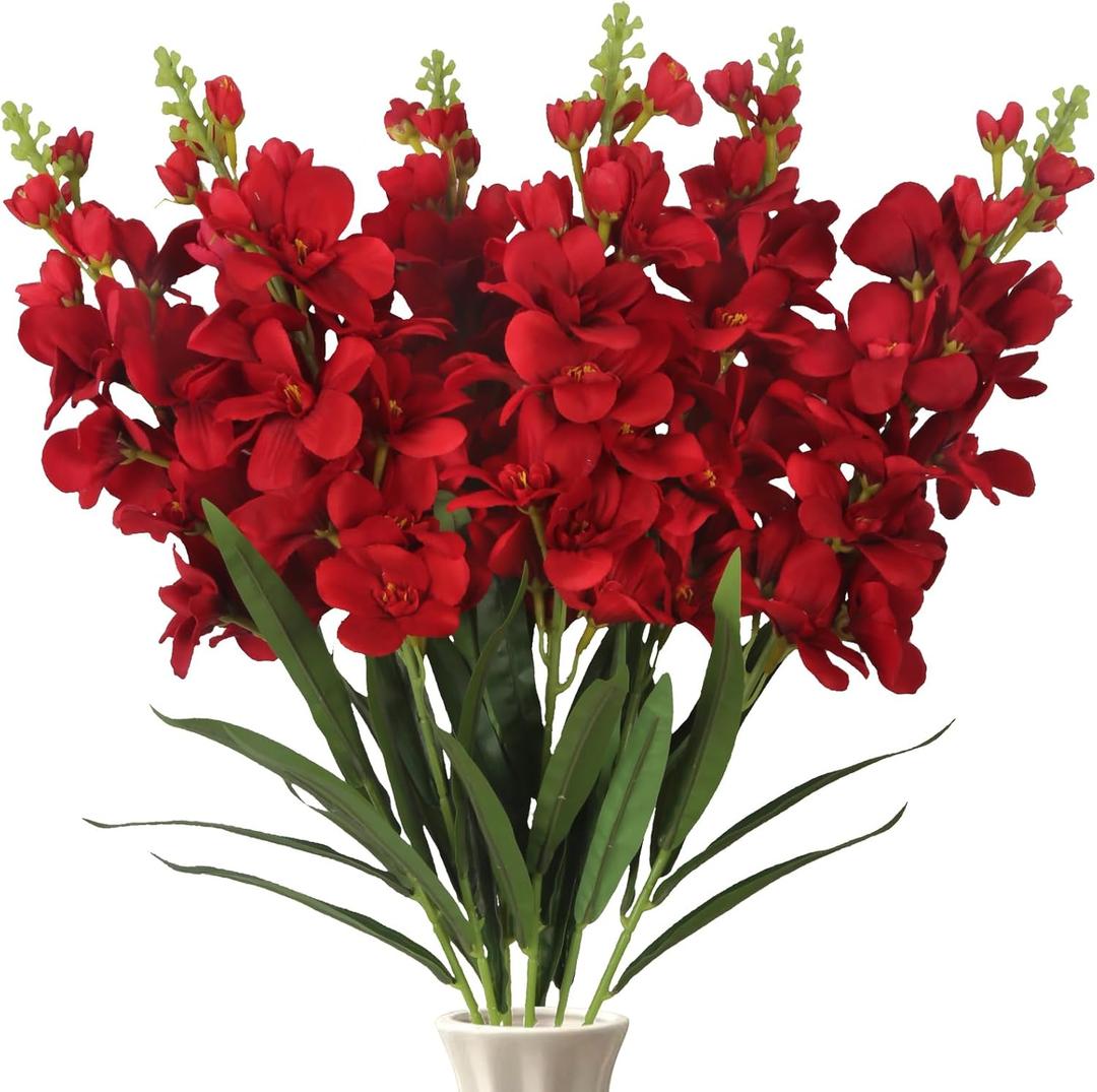 6PCS Long Stem Artificial Delphinium Flowers 35.43'' Hyacinth Artificial Flower Silk Flowers for Wedding Party Table Centerpieces Home Decor(Red)