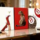 3Pcs Trendy Leopard Wall Art Preppy Funky Red Boot Martini 8 Ball Wall Decor Pictures Vintage Feminism Aesthetic Cheetah Canvas Poster Prints for Girly Bedroom Apartment Dorm Decoration 16X24