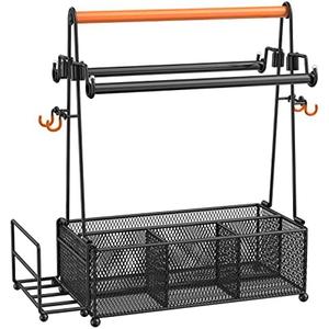 PHINOX Utensil Caddy with Handle and Paper Towel Roll Holders, Silverware and Condiment Caddy for Party, Picnic and Camping, Black