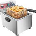 Mvegoiuok Electric Deep Fat Fryer With Basket and Lid 1800W Commercial Deep Fish Fryer With Oil Filtration for Home Use and Restaurant 12.7QT Stainless Steels Oil Fryer