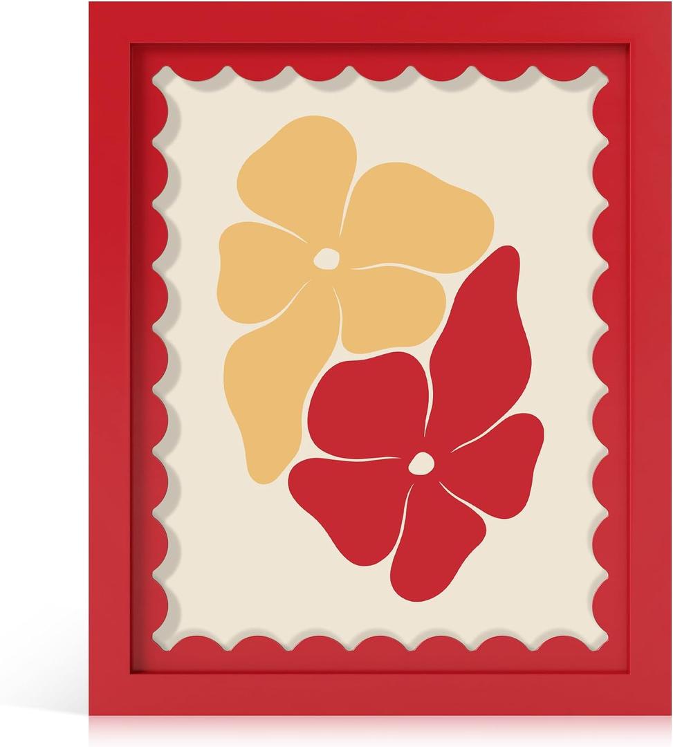 8x10 Picture Frame with Real Glass, Wooden cute 8 x 10 Photo Frame with Wavy Mat for Tabletop and Wall Hanging, Red, 1 Pack