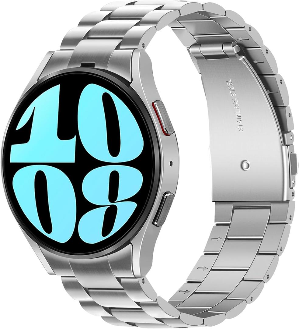 Anlinser No Gap Bands Compatible with Samsung Galaxy Watch 7/6/5/4/FE Band 44mm 40mm/Watch 6 Classic Band 47mm 43mm/Watch 5 Pro 45mm/Watch 4 Classic, 20mm Metal Strap for Women Men, Silver