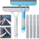 2 Pack 3 in 1 Window Cleaning Scraper, 3 in 1 Spray Squeegee, Window Squeegee Cleaner Tool with Built-in Spray Bottle and 4 Replaceable Sponges for Car Home Windows Glass and Tiles etc