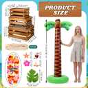 11 Pcs Hawaiian Party Decoration Set 70 Inch Giant Inflatable Palm Tree Wooden Boxes Decorative Fishing Net 70 Inch Hawaiian Leis Luau Decoration and Monstera Leaves for Hawaii Luau Party