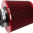 3-inch Cold Air Intake Filter 76mm, High Performance Clamp-On Engine Intake Air Filter, Washable Reusable & Universal Round Tapered Replacement Air Filter, Red