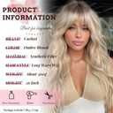 Ombre Blonde Wig with Bangs Long Wavy Wig Platinum Blonde Wigs for Women 26 Inch Blonde Highlight Wig with Dark Roots Natural Synthetic Wigs Curly Hair Replacement Wig for Daily Party Cosplay Use
