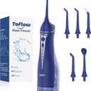 Water Dental Flosser Pick for Teeth: Cordless Rechargeable Oral Irrigator - 4 Modes IPX7 Waterproof 300ML Removable Tank Electric Dental Flossing Machine for Braces, Travel & Home Use (Dark Blue)