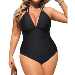 Aqua Eve Plus Size Swimsuits One Piece Bathing Suit for Women Tummy Control Sexy Halter Swimwear, 22W