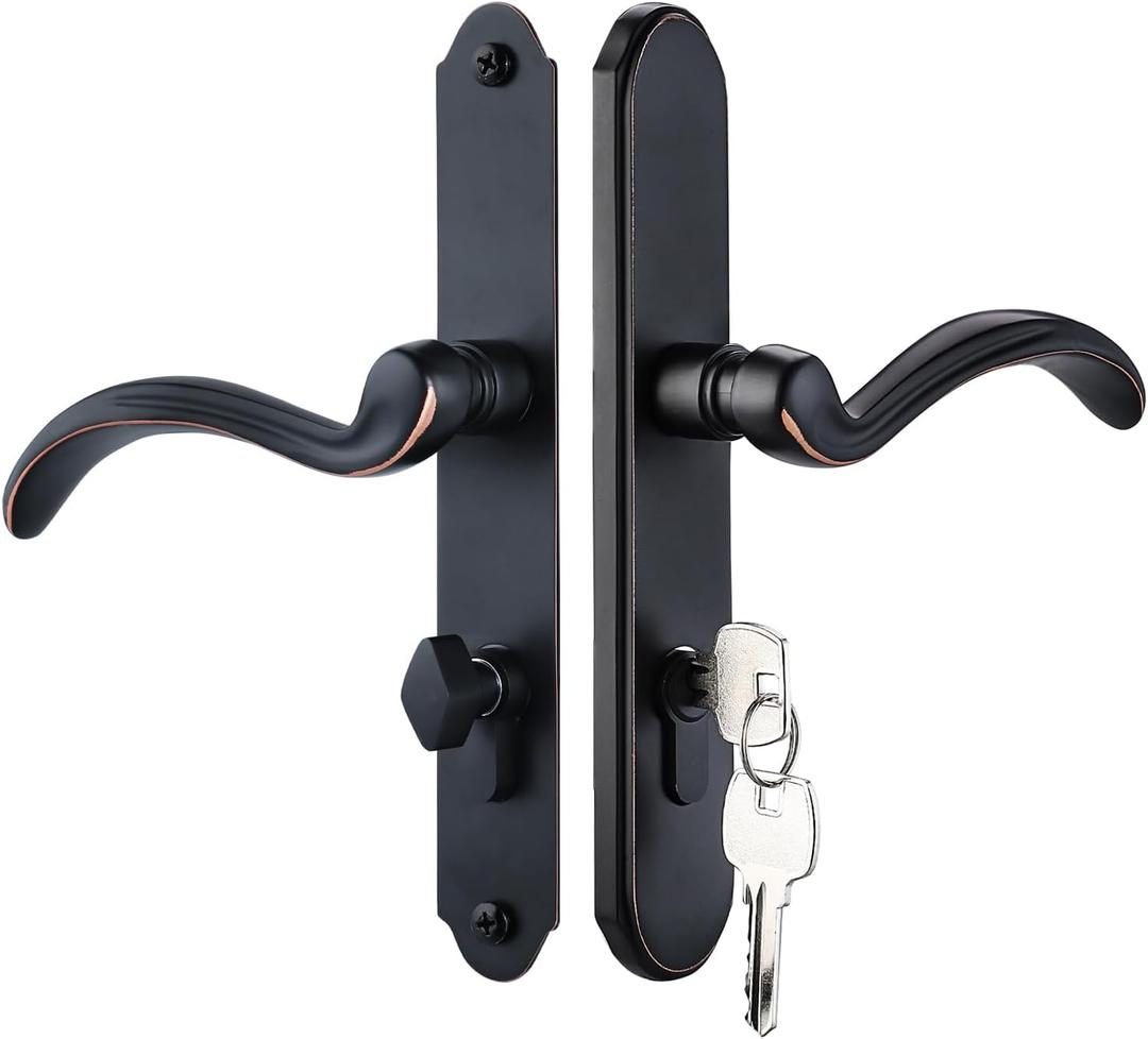 MaxxGeek Storm Door Handle Accessory Set fit Pella Storm Door Handle Replacement Part, with Key and Lock Cylinder, Mortise Lock Not Included (Oil-Rubbed Bronze)