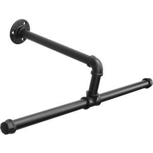 Industrial Pipe Clothes Rack Floating DIY Wall Mounted, Heavy Duty Rustic Vintage Clothing Rod, Metal Garment Bar Space-Saving Hanging for Bedroom, Bathroom and Laundry Room (Black 20 Inch)