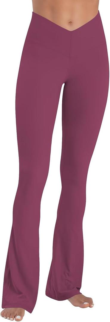 Sunzel Mini Flare Leggings for Women V Crossover Mid Rise Workout Flared Yoga Pants with Tummy Control and Wide Leg (XL)