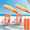 Tudomro 2 Pack Beach Chairs for Adult with Umbrella Cup Holder and Carry Bag Low Folding Camping Heavy Duty Portable Outdoor High Back Beach Foldable Lawn Chairs (Orange)