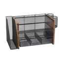 4-Tier Browns Wood Office Desk Storage with Drawer and 2 Pen Holders
