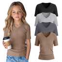 YooAurvox 4 Pack Girls Short Sleeve T Shirts, 4-Color, 9-10 Years