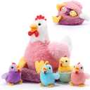 Skylety 6 Pcs Chicken Stuffed Animal with Baby Chicks Inside Chicken Plush Toy for Kids Stuffed Animal Egg Laying Hen with Zippered Belly Farm Plushie for Birthday Gift(Chic Style)