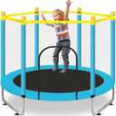 60" Toddler Trampoline for Kids Ages 1-8, Indoor & Outdoor Kids Trampoline with Safety Enclosure Net, Birthday Gifts for Kids (Blue)