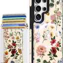 Shorogyt for Samsung Galaxy S25 Ultra Cute Kawaii Leather Phone Case - Compatible with Magsafe Wallet Magnetic Credit Card Holder Fashion Retro Flower Design Phone Cover for Women Girls, Fits 7 Cards