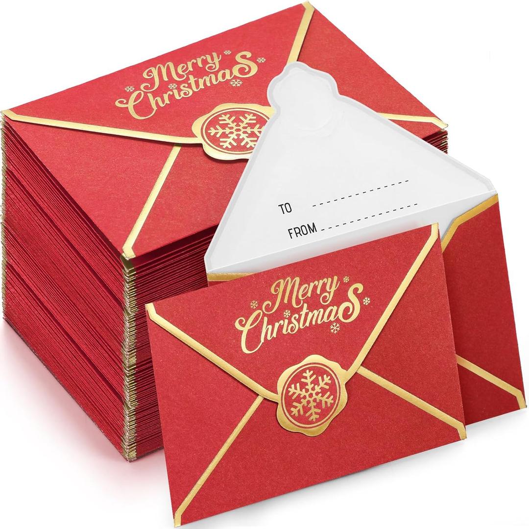 Kosiz 50 Pcs Merry Christmas Small Card Envelopes Greeting Cards Envelopes Mini Business Sleeve Credit Card Envelope with Gold Border for Coins Xmas Holiday 2.7'' x 3.9''(Red)