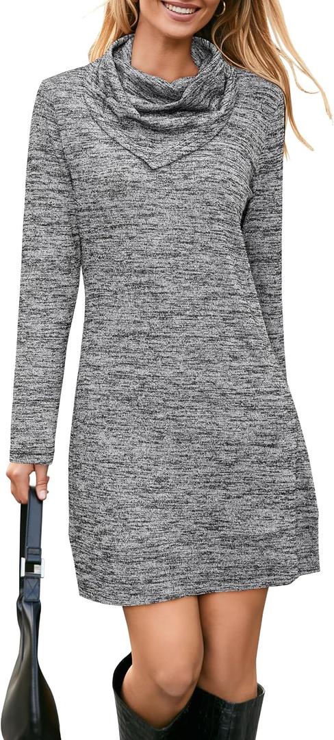 STYLEWORD Women's 2026 Winter Dress Tunic Tops for Leggings Long Sleeve Sweater Cowl Neck Fashion Shirt Dress (XL)