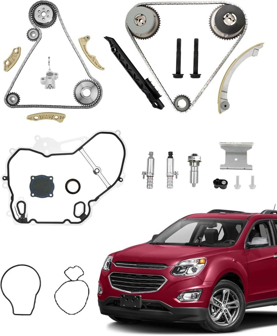 Timing Chain Kit 2.4 L, Compatible with 2009-2017 Chevy Captiva Equinox HHR Impala Malibu/GMC Terrain/Buick Lacrosse Regal Engine 2.4L, Intake & Exhaust VVT Solenoid, OE#9-4201s, 12578515, 12578516
