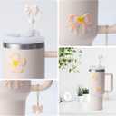 2 x 8PCS Stanley Cup Accessories, Stanley Accessories | 2PCS Silicone Bow Straw Toppers, 2 Cute Bow Handle Charm, 2PCS Water Bottles Bufferfly Patches Self-Stickers Accessories Decor (Beige-Butterfly)