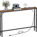 Tohomeor 5.9" Skinny Behind Sofa Console Table with Charging Station 47.24" Narrow Long Behind Couch Table with Power Outlets USB Ports Thin Entry Table for Entryway Living Room Hallway (Brown)