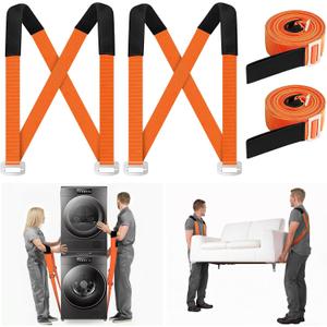 Shoulder Dolly Moving Straps, 2-Person Lifting and Moving System with Thickened Pads, Adjustable Furniture Lifting Straps for Moving Appliances Mattresses Moving Straps for Lifting up to 800lbs (Orange)