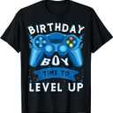 Birthday Boy Time to Level Up Video Game Birthday Gamer Boys T-Shirt (Black, L)