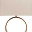 Signature Design by Ashley Mahala Traditional 28" Braided Metal Round Single Table Lamp, 3-Way Switch, UL Listed, Rectangular Shade, Antique Gold Finish