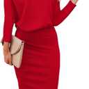 Ezbelle Women's Off The Shoulder 3/4 Sleeve Batwing HIPS-Wrap Pencil Party Sexy Bodycon Midi Dress Loose (Red, L)
