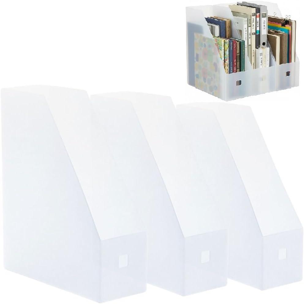 TEHAUX Desktop File Organizer Rack 3-Pack 10.62X9.44X3.54In Vertical Document Holder Office File Stand Compact Plastic Storage Racks for Desk Papers Books
