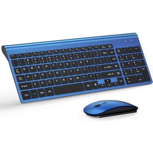 TopMate Wireless Keyboard and Mouse Ultra Slim Combo, 2.4G Silent Compact USB Mouse and Scissor Switch Keyboard Set with Cover, 2 AA and 2 AAA Batteries, for PC/Laptop/Windows/Mac - Blue Black (Blue Black)