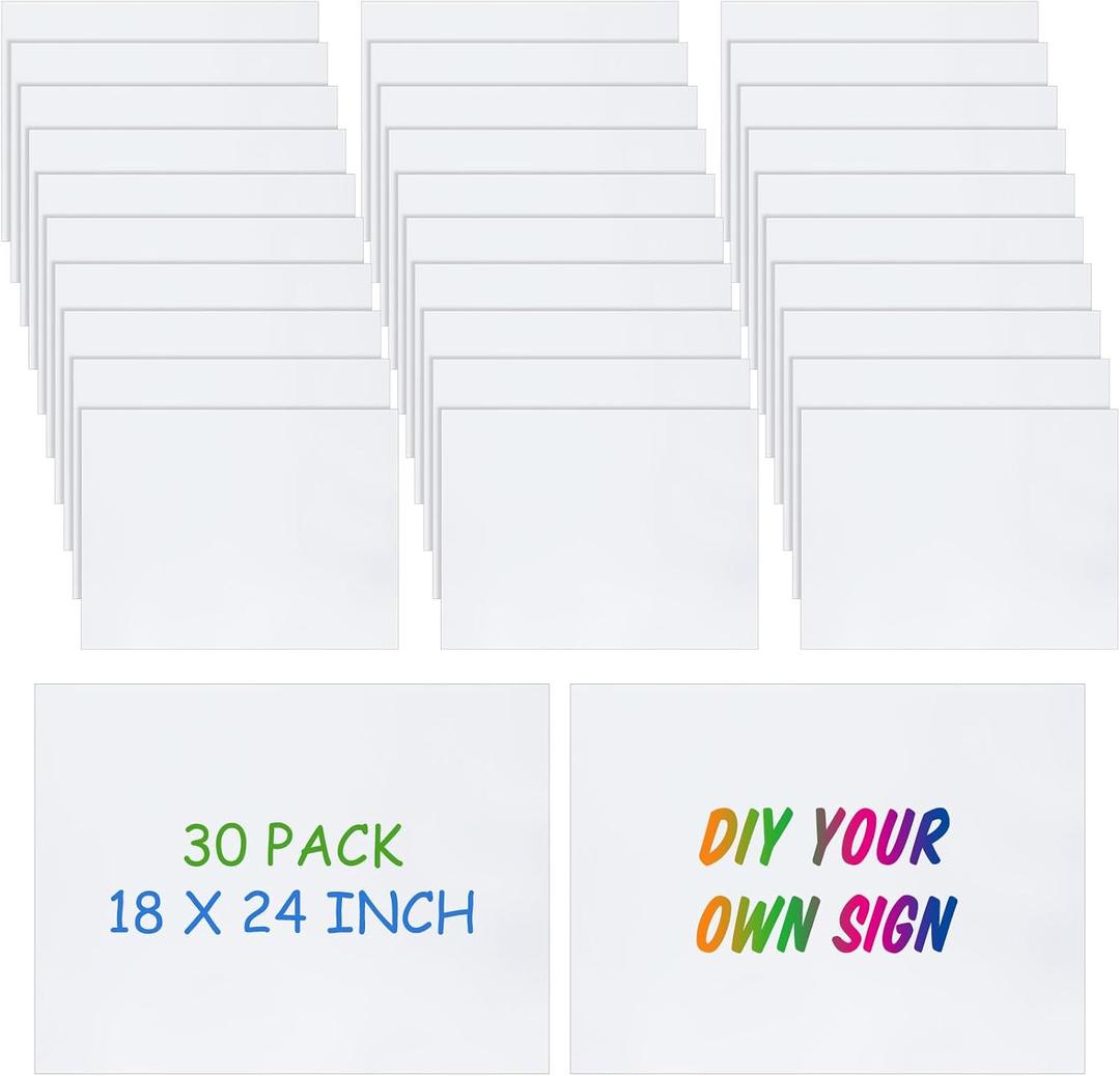 Pangda 30 Pack Corrugated Plastic Boards Bulk 18 x 24 Blank Yard Signs Corrugated Plastic Sheets 3/19'' Thick for Garage and Estate Sale, Indoor and Outdoor Use