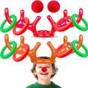 Happy New Years Christmas Inflatable Reindeer Antler Ring Toss Game 2 Set 10 PCS Christmas Party Game Decorations Inflatable Toys Kids Family Christmas Holiday Party Favor Supplies Carnival Game