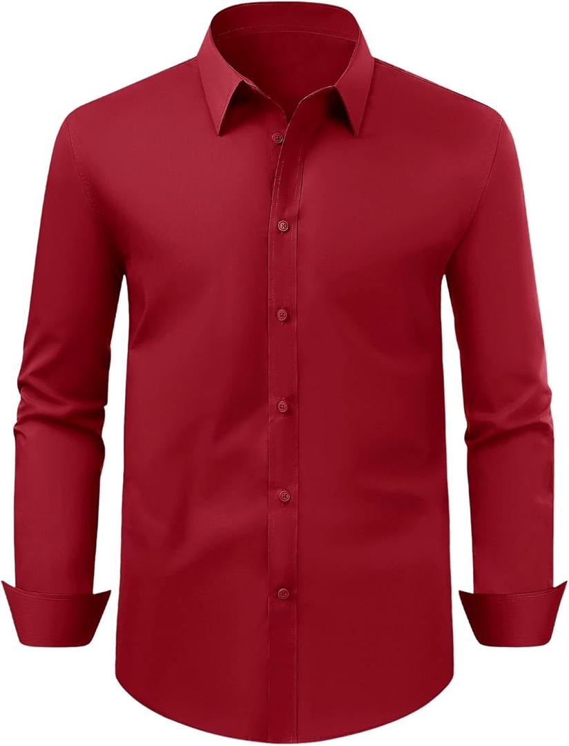 Beotyshow Mens Shirts Button Down Long Sleeve Business Casual Polo Collared Dress Tee Shirts (Medium, Wine)