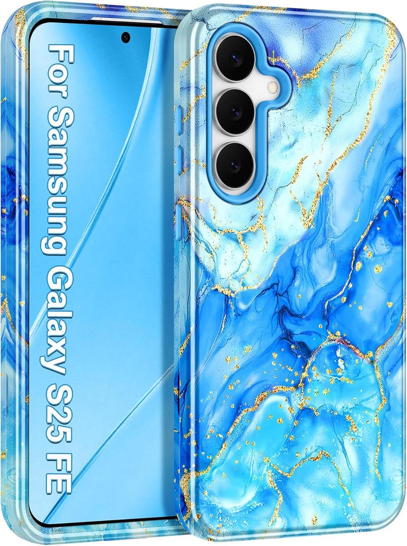 Hekodonk for Galaxy S25 FE Case,Heavy Duty Full Body Shockproof Protection 3 in 1 Hybrid Hard PC Soft Rubber Rugged Drop Protective Slim Women Girls Case for Samsung Galaxy S25 FE 5G,Sky Blue